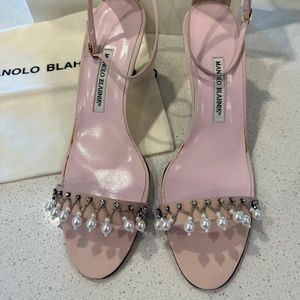 Manolo Blahnik pink fabric sandals
